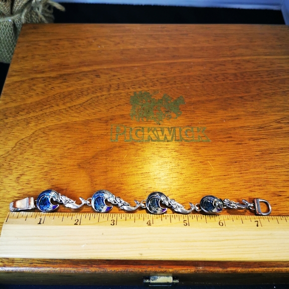 Mermaid and Wave Enamel on Silver Tone Bracelet - Picture 14 of 16